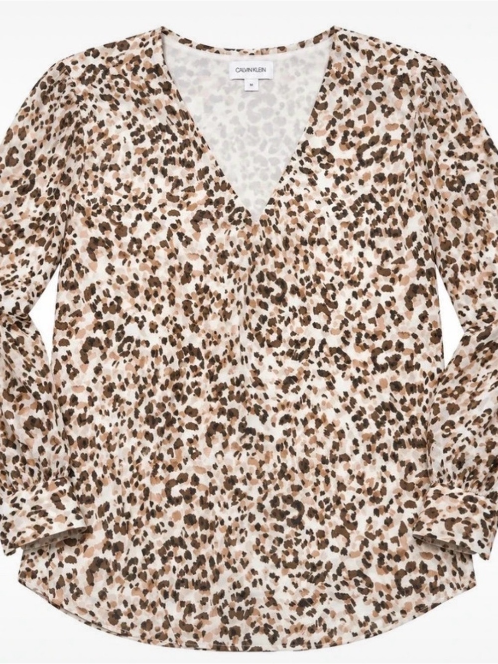 Calvin Klein Women's Leopard-Print V-Neck Blouse in Beige and Brown
